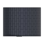 The Finnmark FD-7 Outdoor Hybrid Infrared and Traditional 4-Person Thermo-Aspen Barrel Sauna by Finnmark features a sleek, interlocking brick-patterned black exterior—perfect for enhancing your outdoor sauna experience. Photographed against a white background.