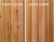 Compare rustic cedar and clear cedar wood boards for the Almost Heaven Cascade 4 Person Indoor Sauna—rustic cedar has knots and unique grain; clear cedar is smoother with minimal imperfections. Both offer a warm, natural look by Almost Heaven.