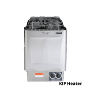 A silver 6kW Harvia electric heater with sauna stones and two control dials is ideal for your backyard or the Almost Heaven Vienna 2 Person Canopy Barrel Sauna by Almost Heaven.