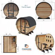 Finnmark FD-7 Outdoor Hybrid Infrared and Traditional 4-Person Thermo-Aspen Barrel Sauna