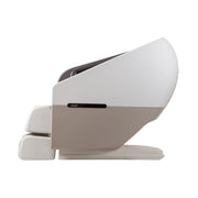 The Osaki Flagship Duo Massage Chair by Osaki is a modern white and beige luxury chair with a sleek, enclosed design and advanced AI massage technology, shown side view against a plain white background.