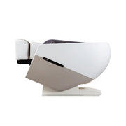 The Osaki Flagship Duo Massage Chair by Osaki is a modern white and gray chair with cushioned armrests, ergonomic design, and advanced AI massage technology, shown in side profile against a plain white background.