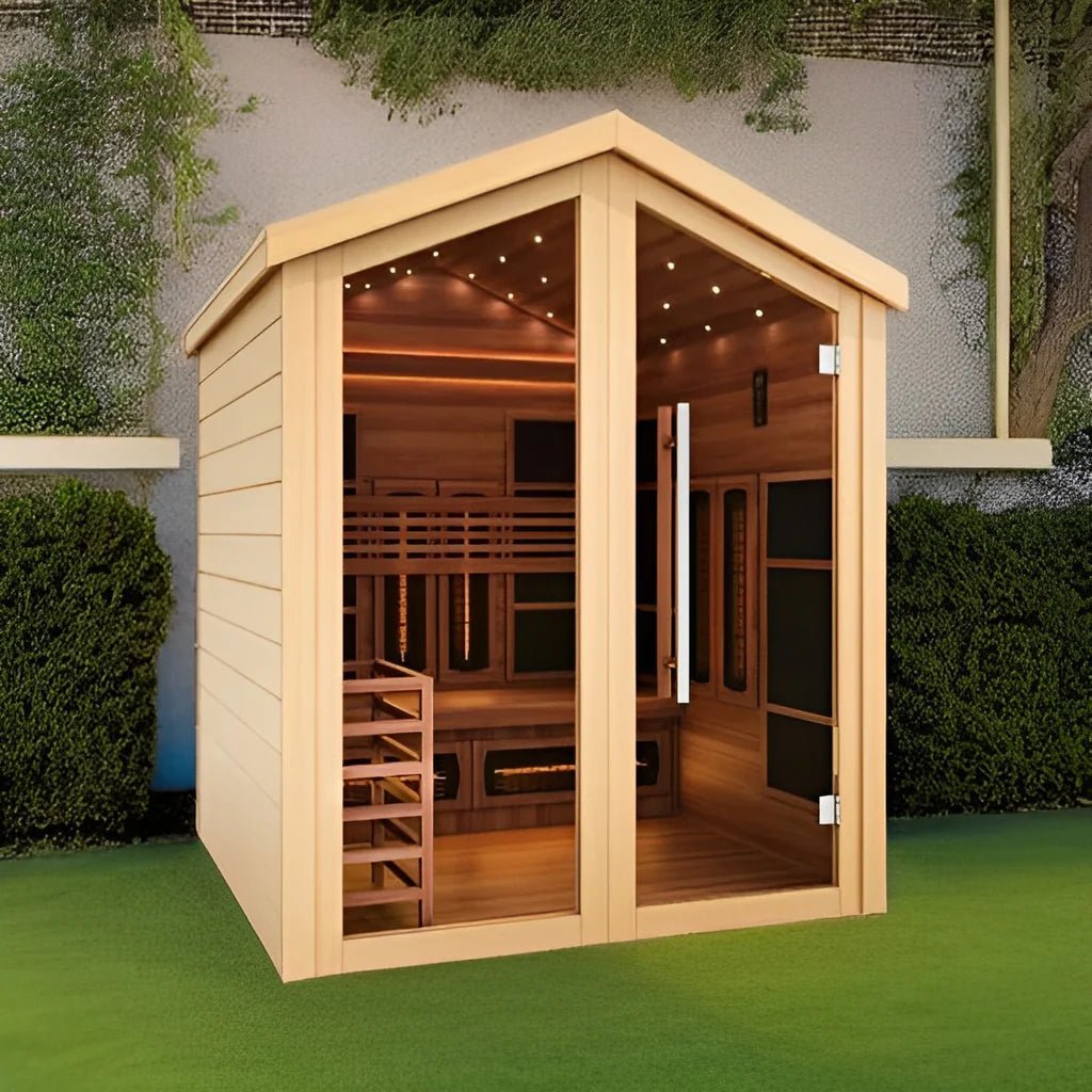 Golden Designs Kaskinen 6 Person Outdoor-Indoor PureTech Hybrid Full Spectrum Sauna - Lotus Massage Chairs