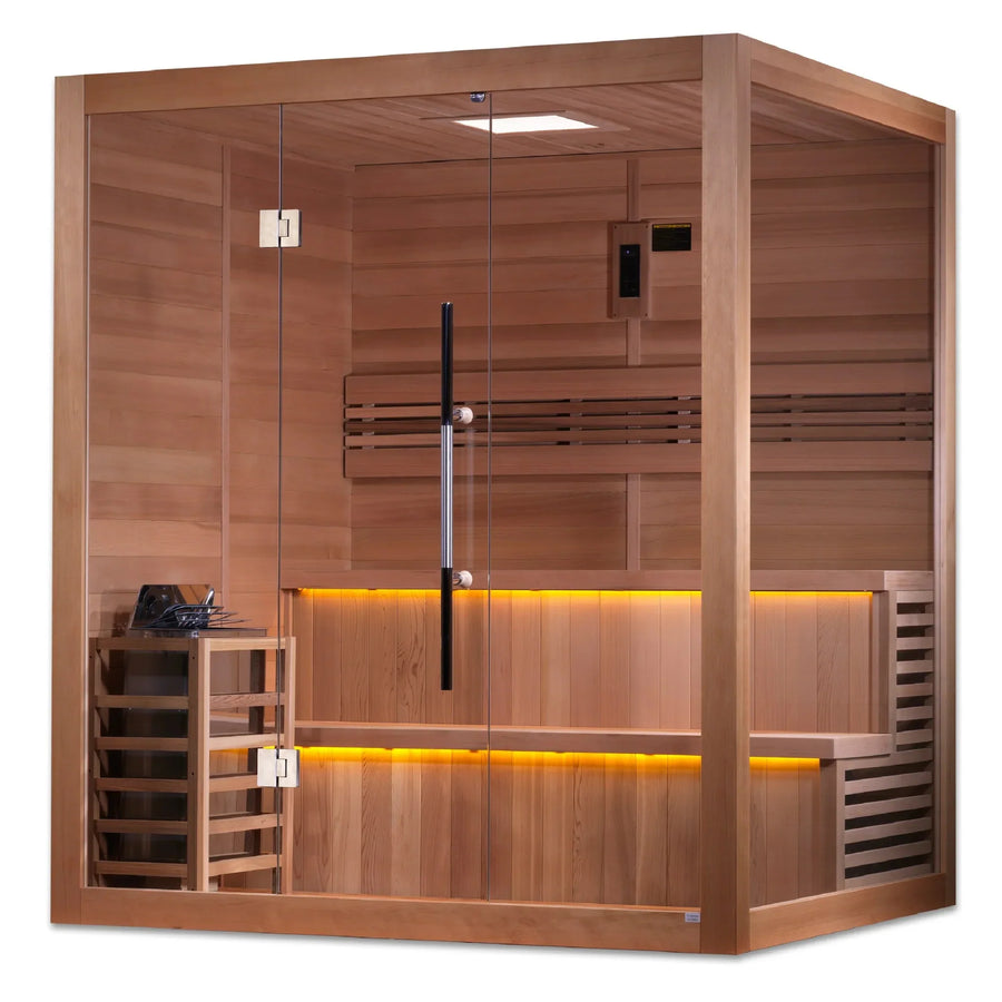 Golden Designs "Kuusamo Edition" 6 Person Indoor Traditional Sauna (GDI-7206-01) - Canadian Red Cedar Interior - Lotus Massage Chairs