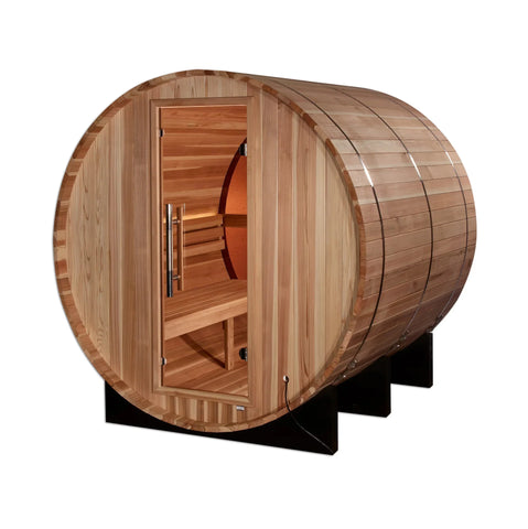 Golden Designs Zurich 4 Person Barrel with Bronze Privacy View - Traditional Sauna -  Pacific Cedar