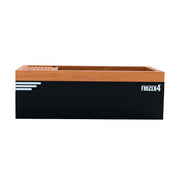 The Medical Saunas Frozen 4 Cold Plunge is a black and brown rectangular ice bath tub with a small deck, labeled FROZEN 4āideal for cold water therapy or use as a medical cold plunge.