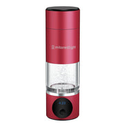 The MitoHYDRO™ Ultra Premium Hydrogen Water Bottle by Mito Red Light features red and clear design, antioxidant-rich hydrogen water, and a digital display near the base showing “4:23”.