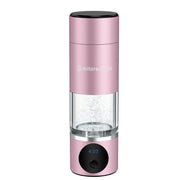 The MitoHYDRO™ Ultra Premium Hydrogen Water Bottle by Mito Red Light is a pink, portable bottle with a digital display showing 4:23, a transparent middle section with bubbles forming antioxidant-rich hydrogen water, and the brand name printed on top.