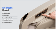 A person interacts with the Osaki 4D Maestro LE 2.0 Massage Chair, showcasing its touchscreen control and advanced features.