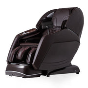 The Osaki 4D Manhattan Duo Mech by Osaki is a modern, dark brown massage chair featuring padded armrests, leg supports, built-in controls, and zero gravity reclining for full-body relaxation and maximum comfort.