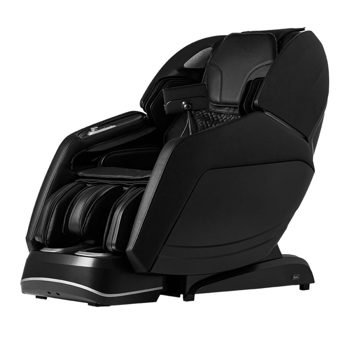 The Osaki 4D Manhattan Duo Mech by Osaki is a modern black massage chair featuring a sleek, futuristic design, padded armrests, zero gravity reclining, leg supports, and advanced AI technology for full-body relaxation and comfort.
