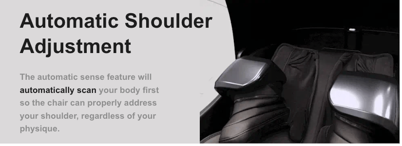 Beside the text, the Osaki OP-Ai Xrest 4D+ Massage Chair is shown with adjustable shoulder pads, highlighting its Ai Series Technology for automatic shoulder adjustment and scanning to ensure personalized comfort.