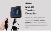 A hand holds a device linked to a screen with a body scan. Text highlights Muscle Tension Detection, showing how the Osaki OP-Ai Xrest 4D+ Massage Chair customizes massages to your anatomy via Ai Series Technology.
