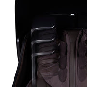 The Osaki OP-Ai Xrest 4D+ Massage Chair combines advanced Ai Series Technology and robotic arms for lifelike massages, with brown upholstery contrasted by moving components under a sleek black hood.