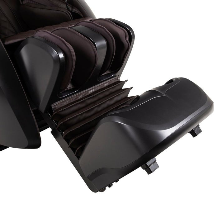 Close-up of the Osaki OP-Ai Xrest 4D+ Massage Chair by Osaki, showcasing the foot and calf massager area with padded supports, sleek modern design, and advanced Ai Series Technology.