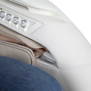 Alt text: Osaki OS-Pro 4D DuoMax Massage Chair with white leather, button-tufted design, and intelligent sensors for personalized massage.