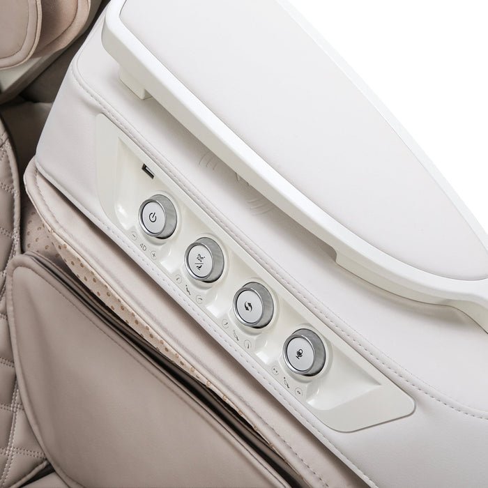 Close-up of the Osaki OS-Pro 4D DuoMax Massage Chair seat, showcasing detailed craftsmanship and ergonomic design for ultimate relaxation.