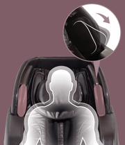 The Daiwa Hubble Massage Chair by Daiwa showcases highlighted armrest areas and a close-up inset of the airbag massage interior padding, illustrating the function and location of its armrests.