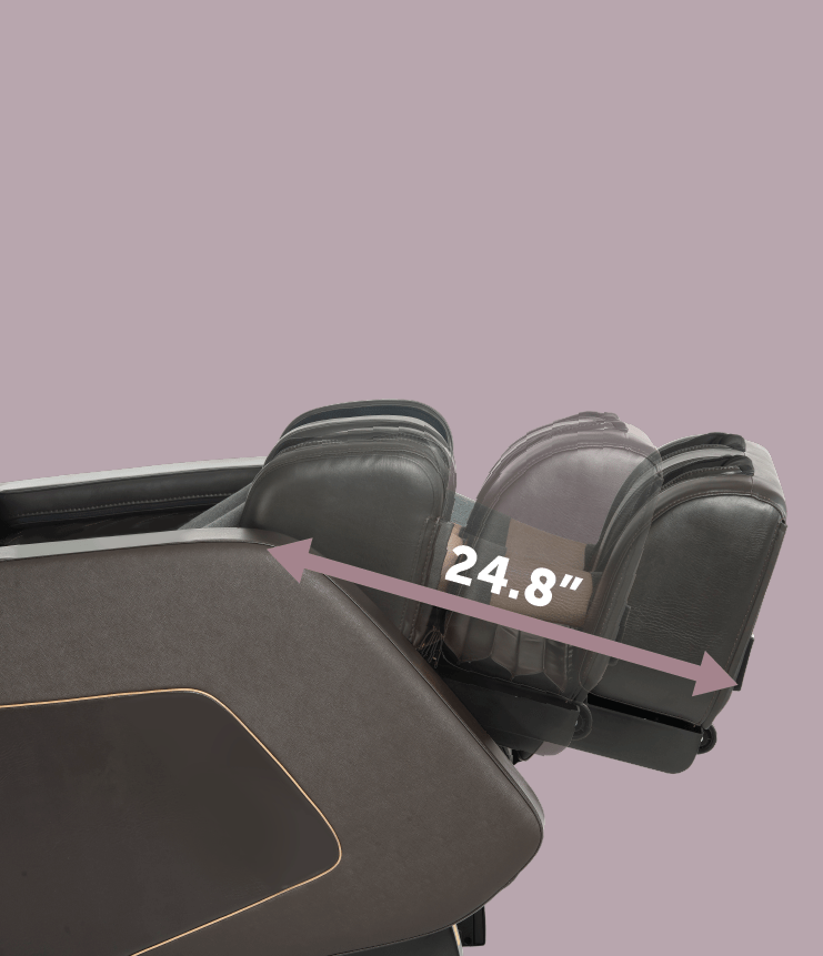 Side view of the Daiwa Hubble Massage Chair reclining with its backrest tilting to a 24.8° range, shown against a plain light purple background—ideal as a wall-hugger massage chair with advanced airbag massage features from Daiwa.