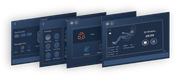 Four overlapping digital panels display settings on the Daiwa Supreme Hybrid Massage Chair, showing options for zero gravity, massage time, techniques, and a timer for 3D Shiatsu massage with a body outline on the L-shaped track.