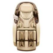 The Daiwa Supreme Hybrid Massage Chair by Daiwa features a beige finish, L-shaped massage track, quilted cushioning, padded arm and leg sections, and built-in armrest controls for total body relaxation and comfort.