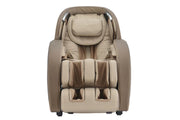 The Kyota Kansha M878 Massage Chair by Kyota, shown front-facing in beige and brown with padded armrests and leg supports, offers advanced 4D massage technology for ultimate comfort and relaxation.