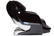 The Kyota Yosei M868 4D Massage Chair by Kyota, shown in black and silver with a sleek, modern design and lumbar heat, is displayed from the side against a white background.