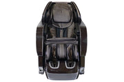 The Kyota Yosei M868 4D Massage Chair by Kyota is black, modern, and features padded armrests, leg rests, a headrest, lumbar heat, and foot massage. It’s shown from the front against a white background.
