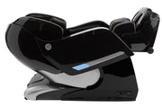 The Kyota Yosei M868 4D Massage Chair by Kyota, in black and silver, offers a relaxing foot massage for ultimate comfort.
