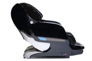 The Kyota Yosei M868 4D Massage Chair by Kyota features a modern black design with lumbar heat, foot massage, and visible control buttons. It’s shown reclined on a white background with a sleek, curved appearance.