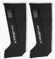 Two black fabric leg sleeves from Icebound Essentials, each with a rectangular pocket near the top and angled bottoms—designed for use with Recovery Wraps™ Wireless Compression Boots.