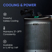 The Modtub 2.0 Cold Plunge - Tub Only by Modtub is shown on a dark background, featuring powerful iceless cooling for your cold plunge tub, maintaining 37–39°F, and available in models from ¼ HP to 1 HP.
