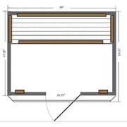 SunRay Sequoia 4-person infrared sauna with ergonomic backrests, carbon heaters, and Bluetooth speakers, constructed from Canadian red cedar.