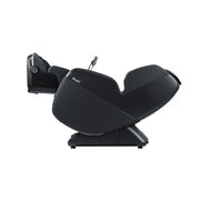 The Osaki 4D YogaFlex Massage Chair by Osaki features a modern black design with a sleek curve and compact control panel. Its SL-Track 4D Massage Mechanism delivers deeply soothing comfort, shown fully reclined against a white backdrop.
