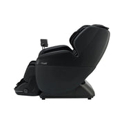 The Osaki 4D YogaFlex Massage Chair by Osaki is shown in black, side profile, with a reclined seat, elevated footrest with leg massager, and a control panel on the left armrest against a white background.