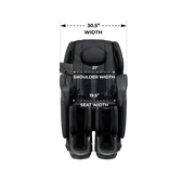 Front view of the Osaki 4D YogaFlex Massage Chair in black, with SL-Track 4D Massage Mechanism. Labeled measurements: total width 30.5", shoulder width 21", seat width 19.5", shown on a plain white background.