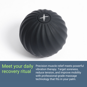 The Icebound Essentials VibePro Pulse, a black round ridged massage ball with a white logo, is featured above text promoting daily recovery and improved mobility through deep massage and vibration therapy for muscle relief.