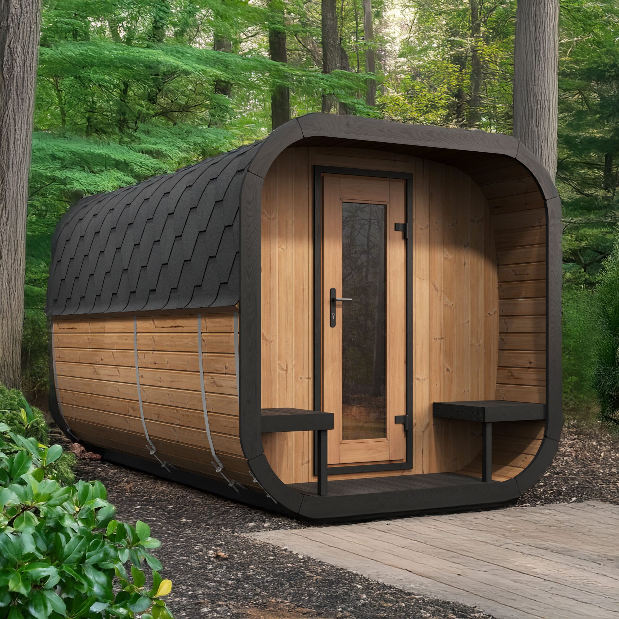 SaunaLife 8 Person Cube Series Luxury Outdoor Sauna with Changeroom