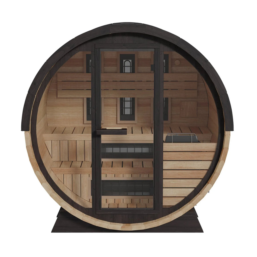 Finnmark FD-7 Outdoor Hybrid Infrared and Traditional 4-Person Thermo-Aspen Barrel Sauna