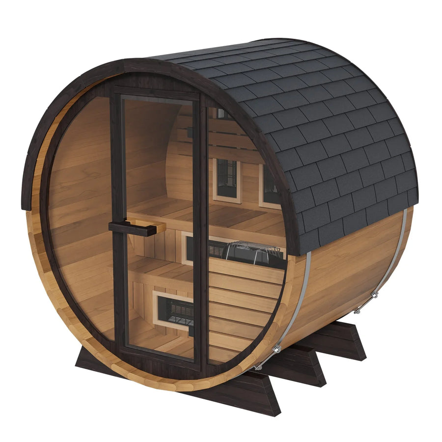 Finnmark FD-6 Outdoor Hybrid Infrared and Traditional 4-Person Cedar Barrel Sauna