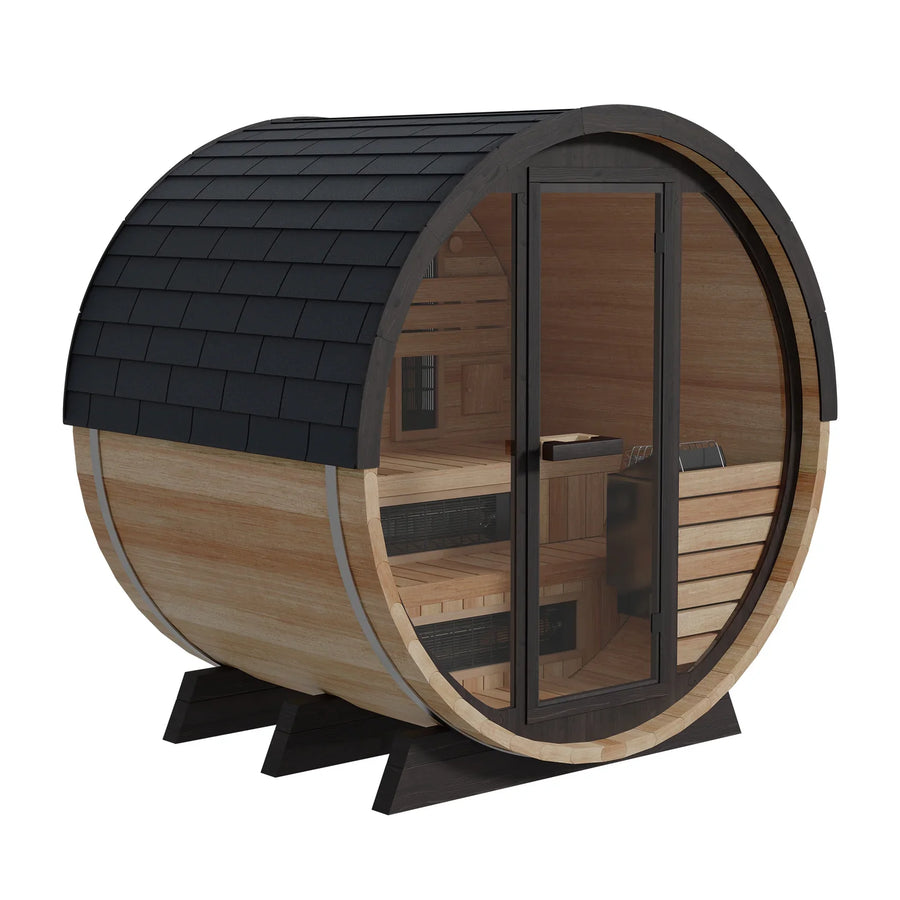 Finnmark FD-7 Outdoor Hybrid Infrared and Traditional 4-Person Thermo-Aspen Barrel Sauna