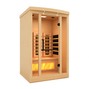 Golden Designs 2025 Reserve Edition GDI-8020-03 Full Spectrum Sauna with glass doors and Himalayan Salt Bar, made of Canadian Hemlock Fir.