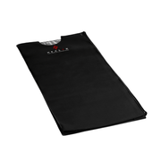 The HEALiX Infrared Glow Pod, a black rectangular sauna blanket with the HEALiX logo and text on top, is partially open with a cutout at the top and shown on a white background.
