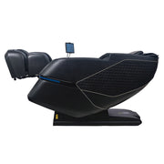 The Kyota Kizuna M688 Massage Chair by Kyota is a modern black chair with quilted side panels, an attached digital control screen, and an extended footrest, shown in a side view against a white background.