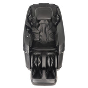 A black, modern Kyota Zenyu M338 Massage Chair by Kyota with padded armrests, leg and foot compartments, headrest, and zero gravity recline is seen from above on a white background.