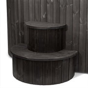 SaunaLife’s two-tiered, semicircular wooden steps with a dark finish pair perfectly with the SaunaLife Model S2BC 2-Person Immersion Tub with Black Chiller & Heater for easy access to your home spa.