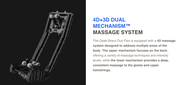 The Osaki 4D+3D Bravo Duo Flex massage device features a black frame with visible rollers and parts, offering full body massage along a flexible SL-track for back, glutes, and hamstrings using its advanced 4D+3D dual mechanism.