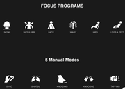 The Osaki 4D+3D Bravo Duo Flex features a black background with white icons and text, highlighting full body massage focus programs (neck, shoulder, back, waist, hips, legs & feet) and manual modes like sync, shiatsu, and kneading on its flexible SL-track.