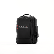 A sleek black backpack with a top handle and side zipper pocket, featuring the HEALiX Infrared logo and "SMART HEALING ON A CELLULAR LEVEL"—perfect for carrying your HEALiX Flow Pro Compression Boot and other recovery essentials.