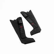 Two black HEALiX Flow leg compression sleeves with control units, featuring the HEALiX Infrared brand name and red logo, displayed on a white background.